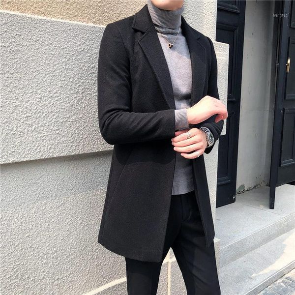 

new youth wool woolen cloth cloth coat male long winter windbreaker business coat of cultivate morality, 20201, Black