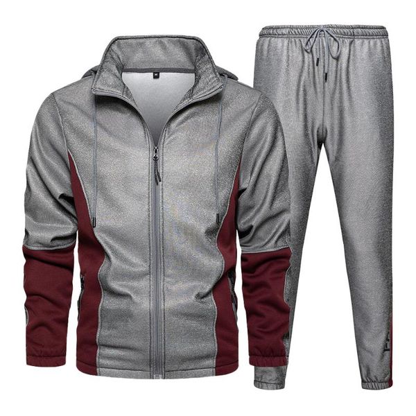 

running sets men tracksuit sweatsuit 2021 autumn 2 piece zipper jacket + sweatpants casual sportswear set male clothes, Black;blue