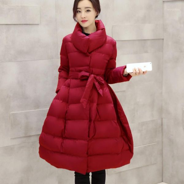 

cotton padded jacket women thick solid plus size ukraine loose maternity clothes belt warm coat winter warm outerwear s1701, Black