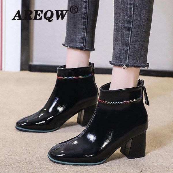 

boots pu ankle woman shoes casual solid 2021 winter women female shoe heels, Black