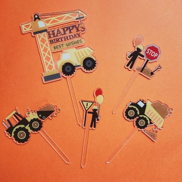 

eplsj children's cake acrylic cake large crane excavator theme cover card cover set happy card bulldozer bbzvt