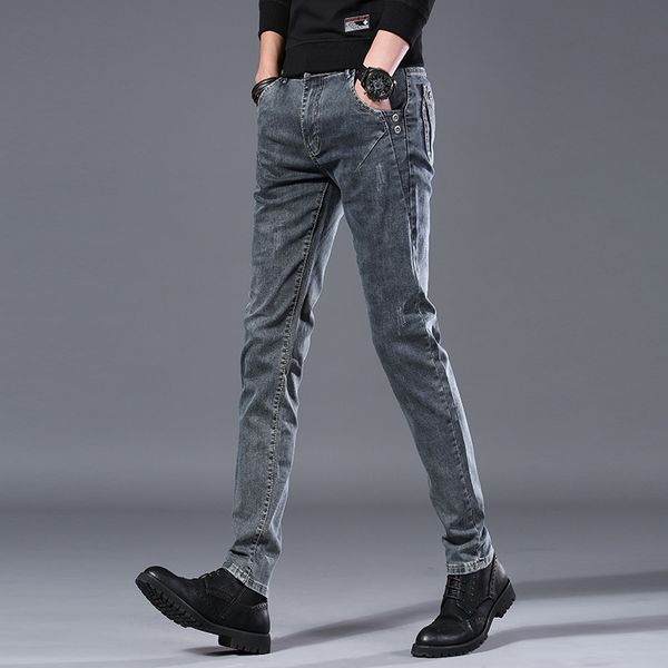 

2021 autumn new men's casual business cotton stretch slim jeans spring elastic straight classic denim pants trousers male, Blue