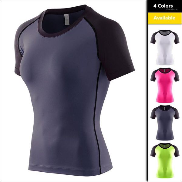 

women sports short-sleeve t-shirt black and red / grey / green white stitching fitness running yoga girls quick-dry gym1, Black;blue