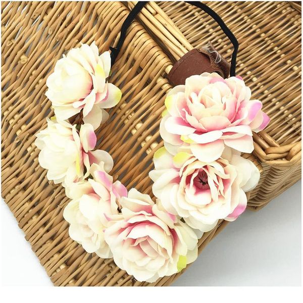 

rose flower headbands woman girls hair accessories bridal wedding rose flower crown flower wreath elastic headdress qylmrc