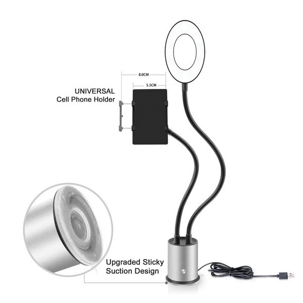 

pgraphy selfie light led makeup ring lamp with phone usb plug for live stream youtube video stand holder