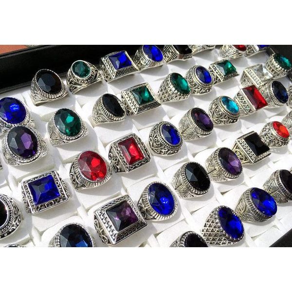 

wholesale 50pcs mix lot antique silver rings mens womens vintage gemstone jewelry party ring weeding ring shipping random style rjkaw, Golden;silver