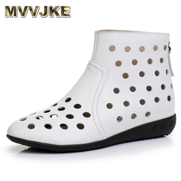 

mvvjke 2021 fashion genuine leather summer ankle boots for women flat heel boots cut out booties casual shoes big size 34-43, Black