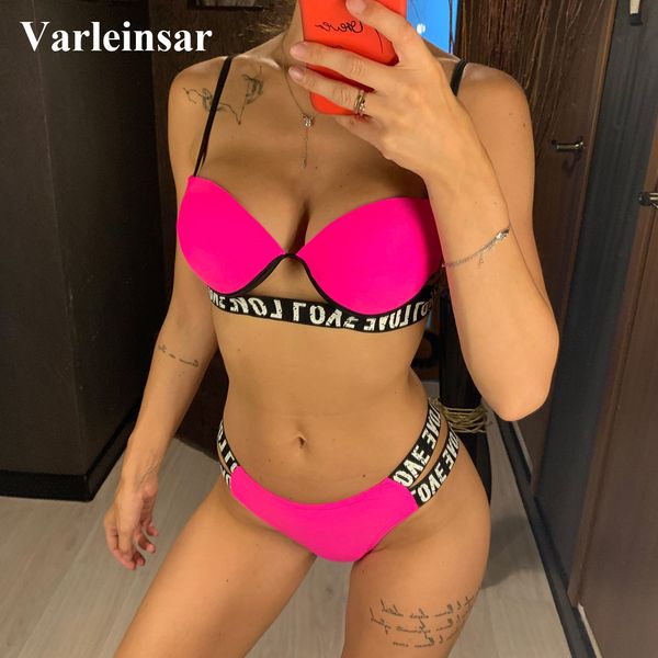 

2019 bikini push up swimsuit female swimwear women two-pieces bikini set with bra cup bather bathing suit swim lady v1261g, Black