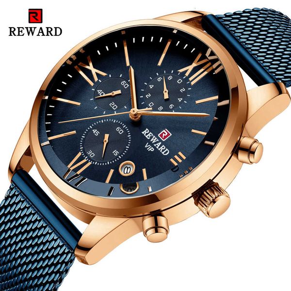 

reward new mens fashionwatches business quartz blue watch brand luxury men full steel waterproof sport wristwatch, Silver