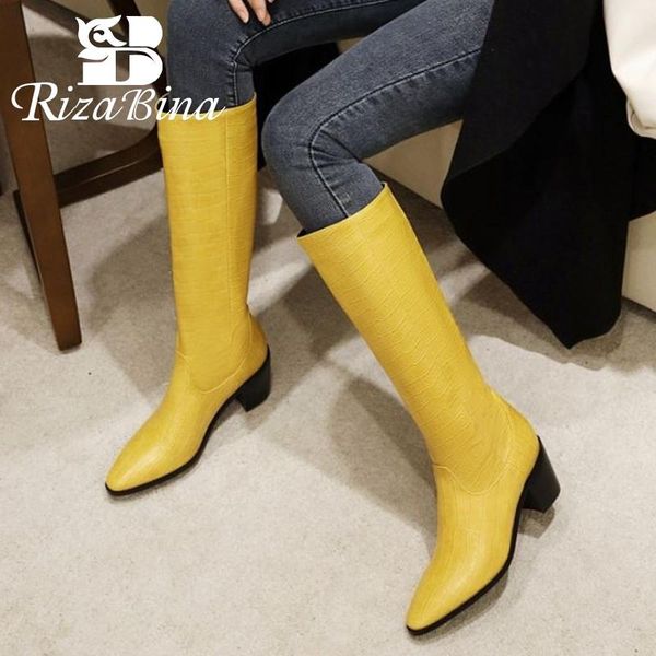 

rizabina new women knee high boots thick heel women high heel boots fashion cool long ladies footwear size 34-43, Black