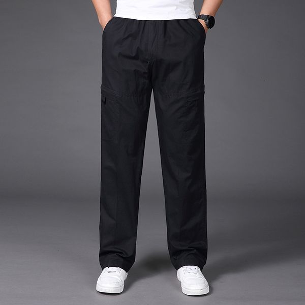 

2021 new straight men casual safari style loose mens pants mid-waist full length solid color male sweatpants plus size 6xl qrzo, Black