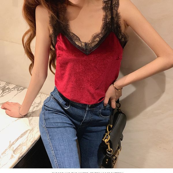 

новая корейская версия сексуального v-образный вырез кружева шить с камзолом кружево жилетом бархатного подвесе для универсален жилет осенью, Black;gray