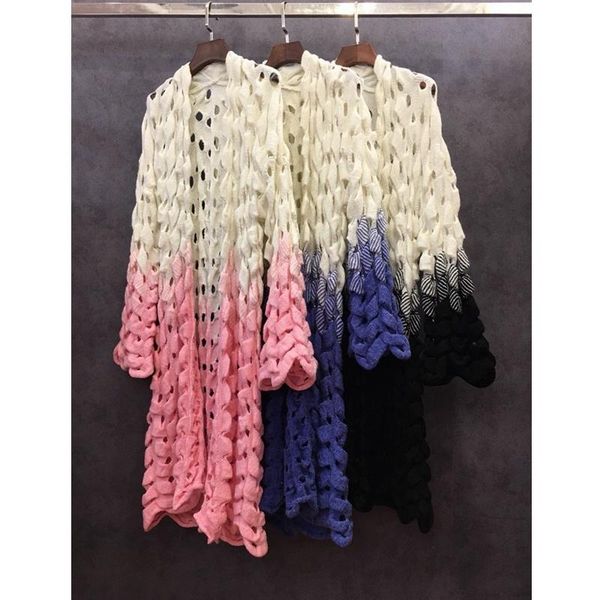 

gradient hollow knit cardigan sweater women long sleeve mohair spring autumn loose casual long sweaters lugentolo, White