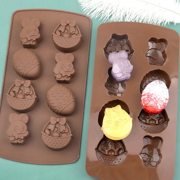 

8 grid easter silicone mould fondant molds 3d diy bunny easter egg shapes chocolate jelly and candy cake mold