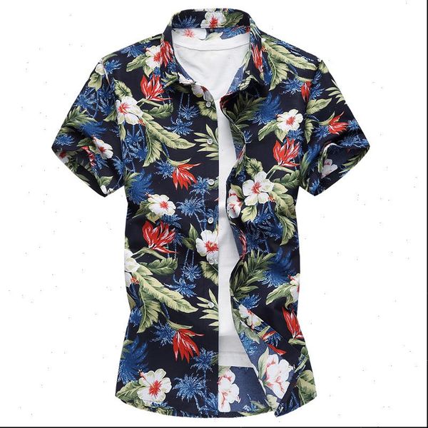 

new men short sleeve fashion printed summer flower black shirts hip hop beach hawaiian vacation party casual shirt plus size 7xl, White;black
