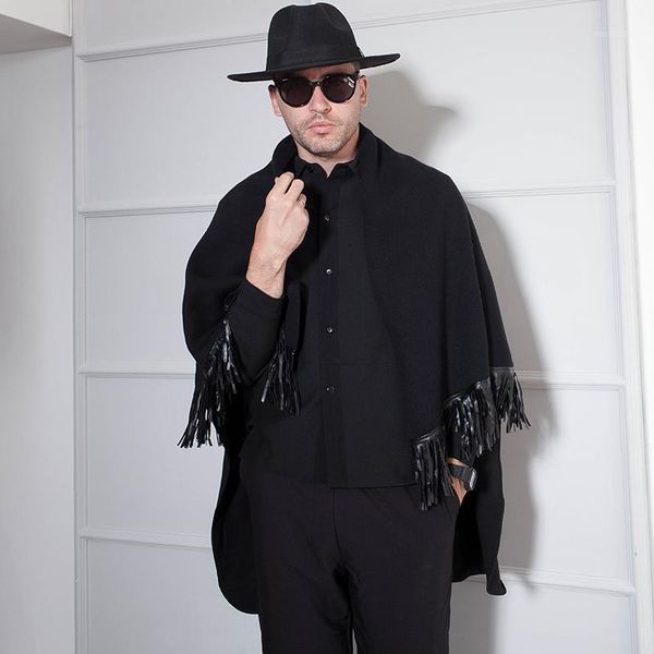 

men's sweaters street wear cloak 2021 loose cape autumn winter wool poncho men tassel vintage plum blossom cardigan coat jacket outerwe, White;black