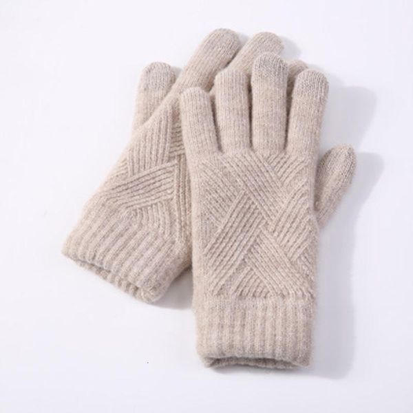 

zdfurs *female winter warm knitted full finger gloves men solid woolen touch screen mittens women thick warm cycling driving, Blue;gray