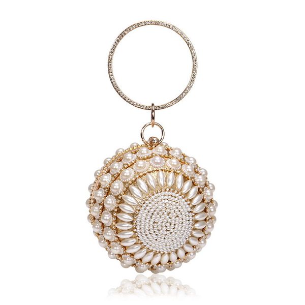 

luxury pearls diamonds round women clutch bags designer ladies handbags silver gold evening bag chain shoulder crossbody bag sac c1016