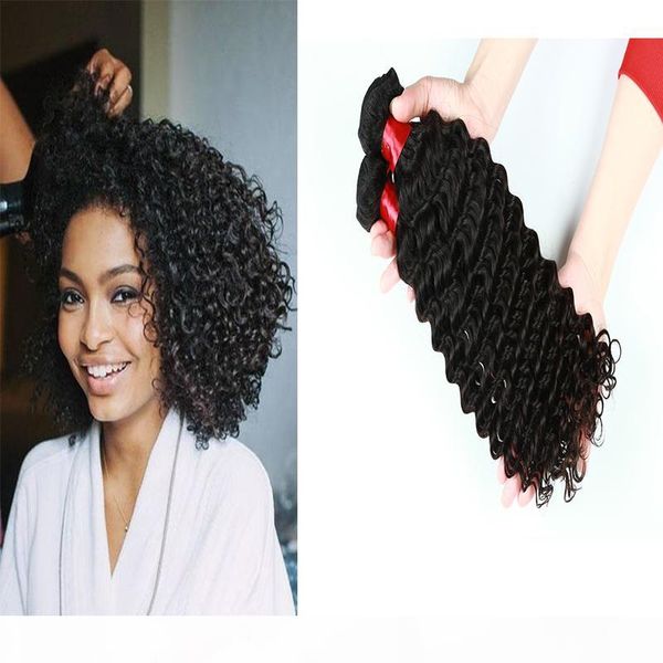 

jerry curly human hair extensions 3 bundles or 4 bundles brazilian malaysian indian virgin hair natural color 8-28 inches, Black