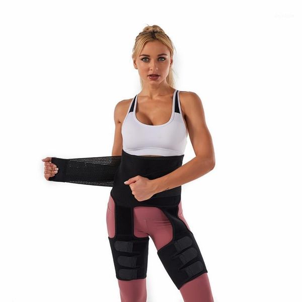 

waist support 3 in 1 and thigh trimmer double compression belt leg sweat sauna effect bulifter trainer1, Black;gray