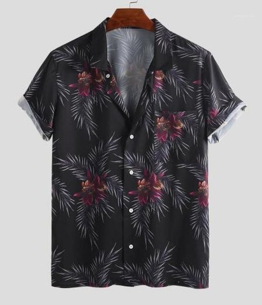 

2020 new lapel printed short-sleeved shirt men's summer temperament loose shirt large size men's clothing1, White;black