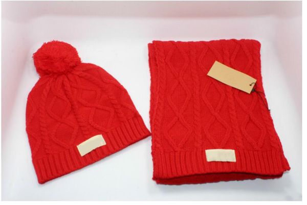 1 takım Sonbahar Kış Adam Beanie Serin Örme Kap Kadın Örgü Şapka Unisex Sıcak Şapka Klasik Kap Siyah Kırmızı Örme Şapka + Eşarp Ücretsiz Kargo