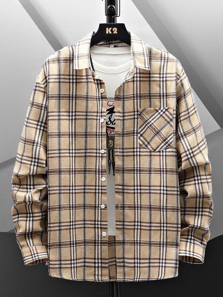 

men plaid patched pocket shirt without tee u4wu#, White;black