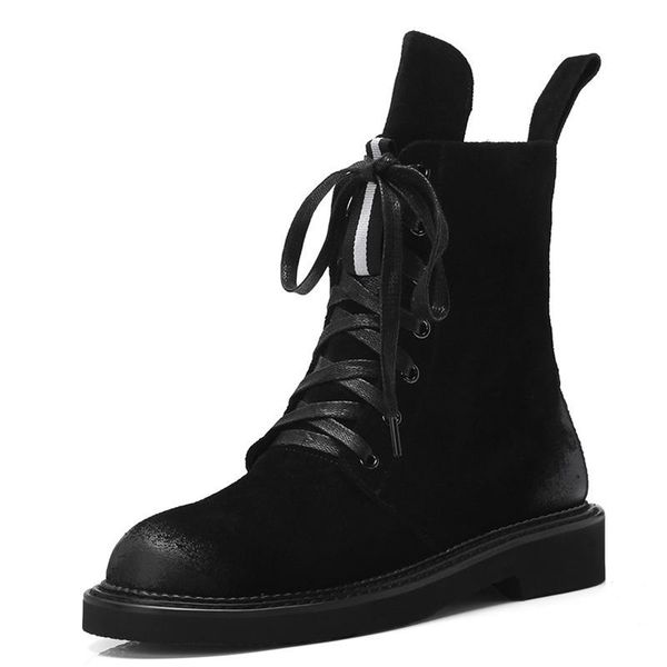 

bottes femme 2020 new winter shoes women's ankle boots cow suede punk party basic women's motorcycle boots mujer, Black