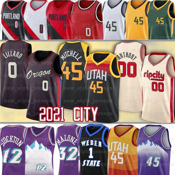 

45 donovan jersey mitchell 0 damian 27 rudy lillard malone 12 john gobert stockton karl 32 carmelo anthony basketball jerseys, Black;red