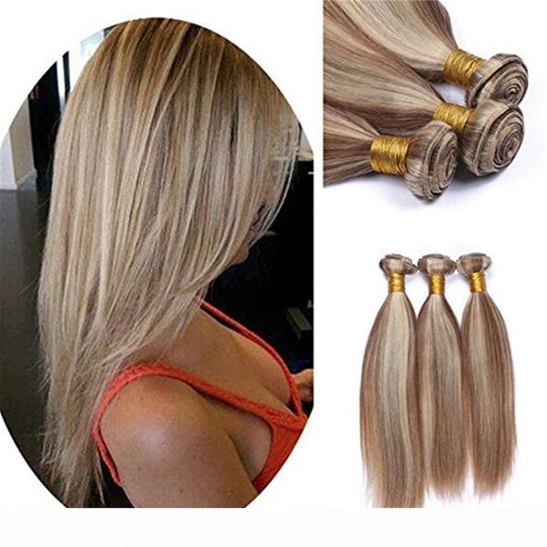 

8a brown blonde ombre brazilian virgin hair extensions silky straight 3pcs 8 613 mix piano color 100% human hair weave 3 bundles, Black;brown