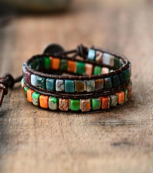 

новые кожаные браслеты квадратные природные камни 2 пряди ткачество wrap браслеты vintage bohemia бисероплетения браслет dropshipping jlluor, Golden;silver