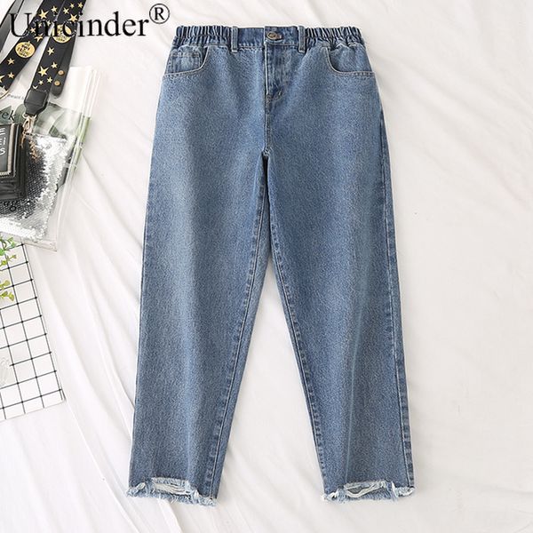 

unicinder 2021 jeans plus size women's loose harem pants radish pants ankle-length pants light button fly jeans for women y1214, Blue