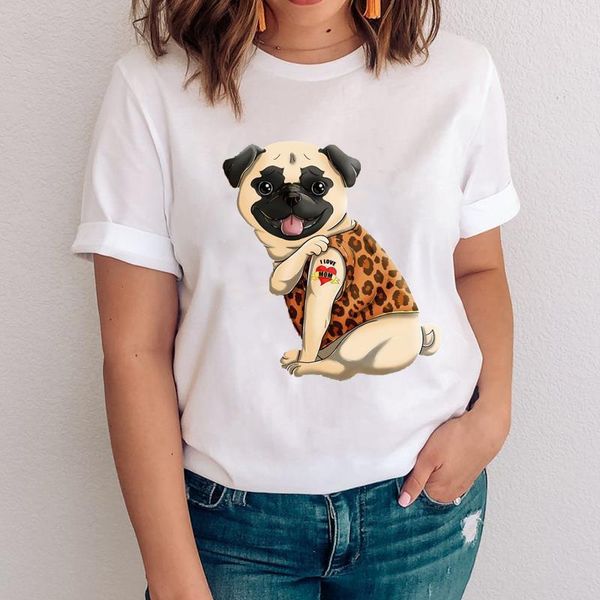 

женщины графический леопард с коротким рукавом собака мультфильм kawaii animal 90s одежда леди tees print tops одежда женская футболка футбо, White