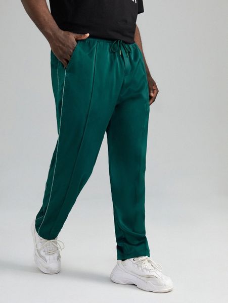 

extended sizes contrast piping drawstring waist joggers l6le#, Black