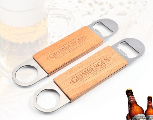 

creative wooden handle opener beer corkscrew stainless steel portable hanging beer bottle openers durable beverage bar kitchen wine tools