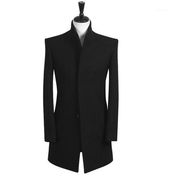 

single-breasted woolen coat men trench coats long sleeves overcoat mens cashmere coat casaco masculino black stand collar 9xl1
