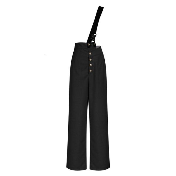 

2021 new casual spring solid color fashion irregular waist buttons thin straps thin, straight pants vk5z, Black;white
