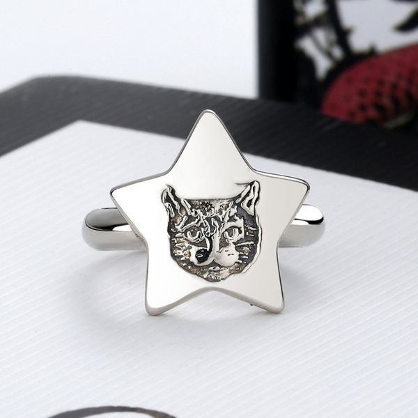 

selling silver plated ring for female pentagram cat head ring personality trend ring fashion jewelry supply