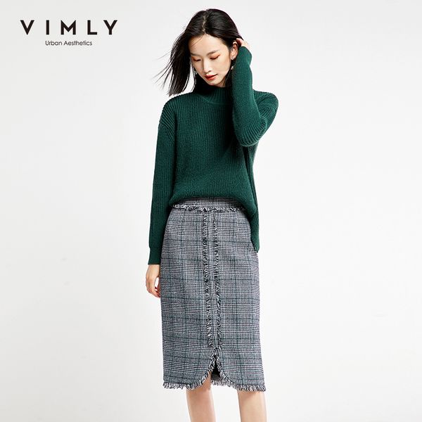 

vimly vintage women set autumn winter elegant knitted sweater stripe plaid skirt fashion two pieces set female suit f5585 201130, White
