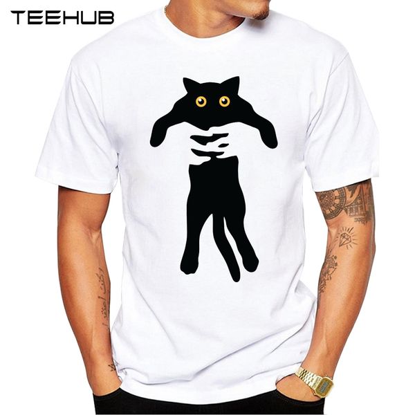 

teehub fashion cat in hands men t-shirt hipster black cat printed short sleeve tee cool t shirts sport hooded sweatshirt hoodie