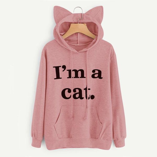 

la maxza women pullovers hoodies letter print spring autumn cat ears hooded fashion cotton sweatshirt female streetwear 102004, Black;white