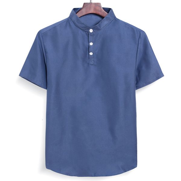 

2021 brand new summer casual short-sleeved men's loose stand collar half-layer button design mens shirt yzf5, White;black