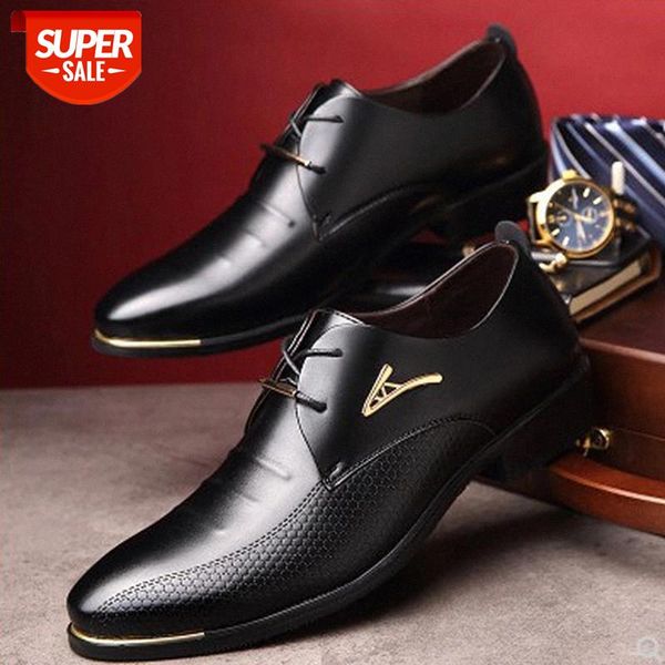 

2021mens leather shoes fashion pointed toe lace up men's business casual shoes oxfords dress big size 39-48 #fs9p, Black