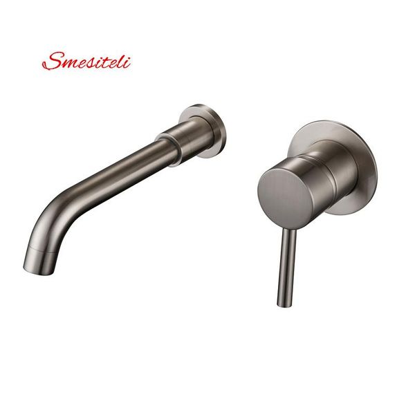 

promotions wall mounted brushed nickel 360 degree rotation spout one handle bathroom diverter sink faucet mixer taps