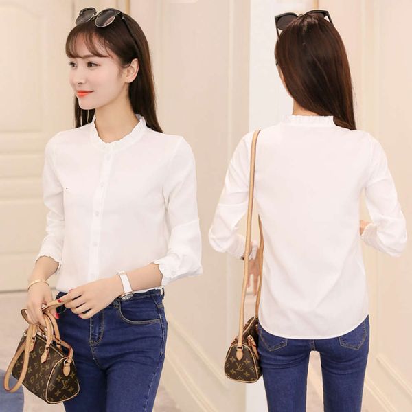 

2021 spring new white long sleeve korean profsional versatile loose and thin student women's chiffon shirt