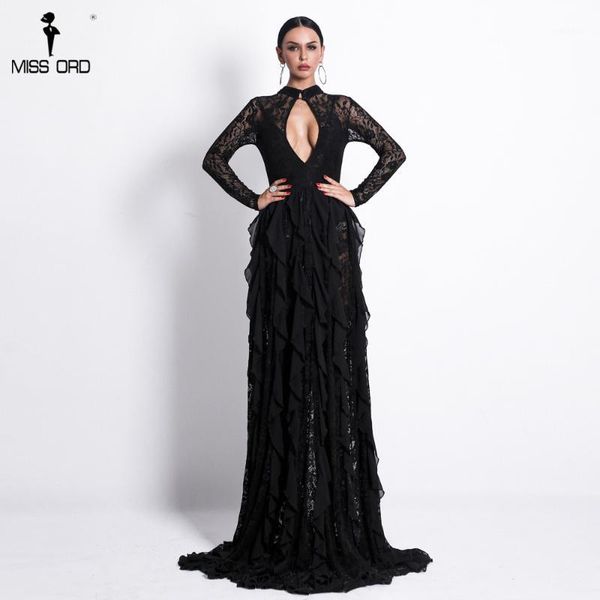

missord 2018 long sleeve hollow out lace dresses female elegant see through party bodycon dress ft186581, White;black