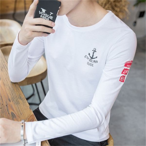 

2021 new new t-shirt, male casual neck, cotton shirt, shirt print fine fitting long sleeve hgp002. i5e5, White