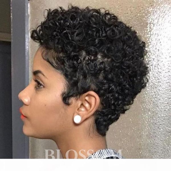 

human hair wigs brazilian hair lace front wigs small kinky curly none full lace very short hair wigs for black women, Black;brown
