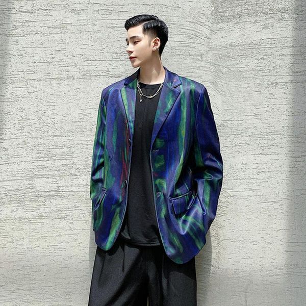 

stage show clothing men colorful blooming loose casual suit blazers jacket overcoat male streetwear hip hop suit coat outerwear1, White;black
