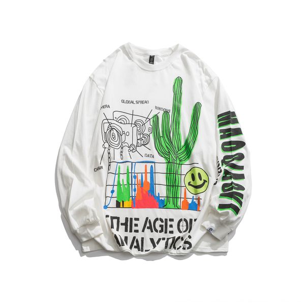 

street couple sweater sweatermen's sweater fashion brand spring and autumn lovers wear round neck loose cotton cactus print long sleeve, Black